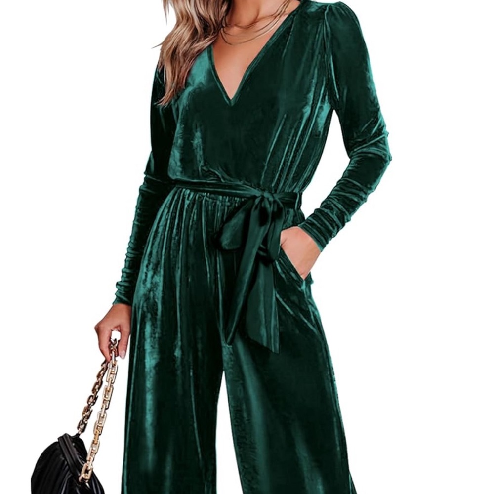 Dark Green Velvet Jumpsuit